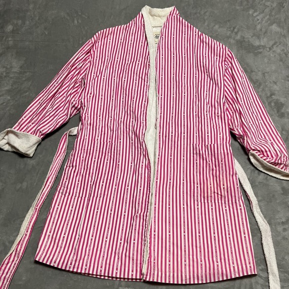 Victoria's Secret Pink Stripe Terry Cloth Robe Bathrobe Loungewear Petite Small - Picture 2 of 12